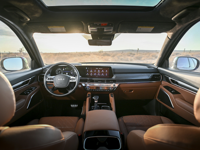 Front seat, dashboard, and window view inside of a 2024 Kia Telluride | Kia dealer in Altoona, PA | Altoona Courtesy Kia